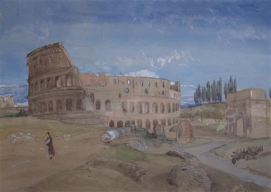 Circle of David Roberts, watercolour, view of the Colosseum, 20 x 29cm, unframed